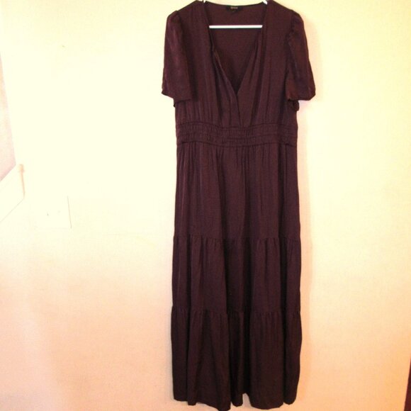 Quince Washable Stretch Silk Tiered Maxi Dress in Wine Tasting Red Women's sz L - Picture 2 of 6